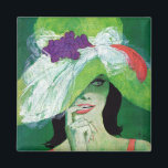 Looking the Other Way Magnet<br><div class="desc">Artist: Coby Whitmore | Woman in a green hat with flirtacious smile.</div>
