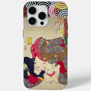 LOOKING TIRESOME ,JAPANESE WOMAN WITH WHITE CAT iPhone 15 PRO MAX CASE