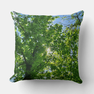 Looking Up at Green Leaves and Blue Sky - Romania Cushion