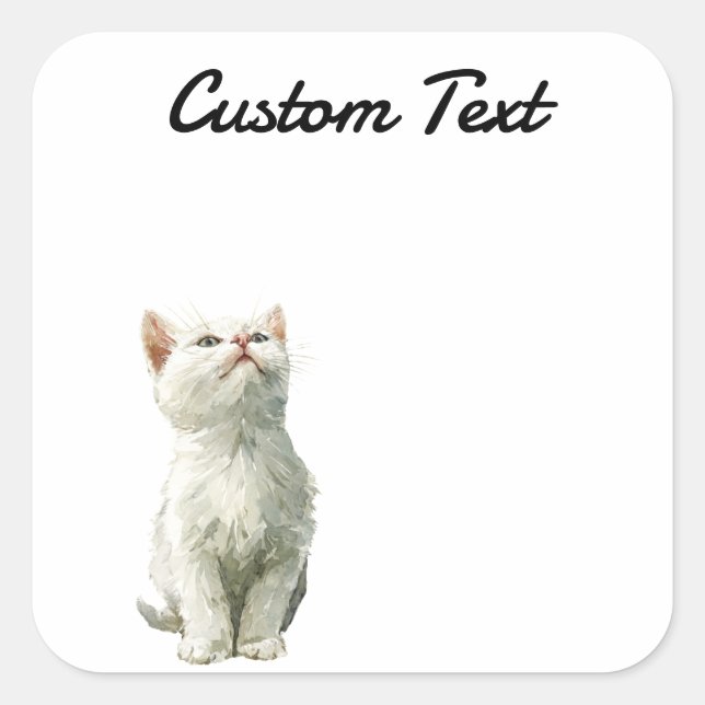 Looking Up Cat -3 | Personalized Custom Text Square Sticker (Front)