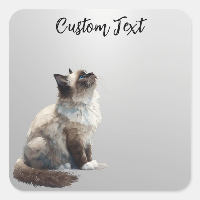 Looking Up Cat -6 | Personalized Custom Text Square Sticker (Front)