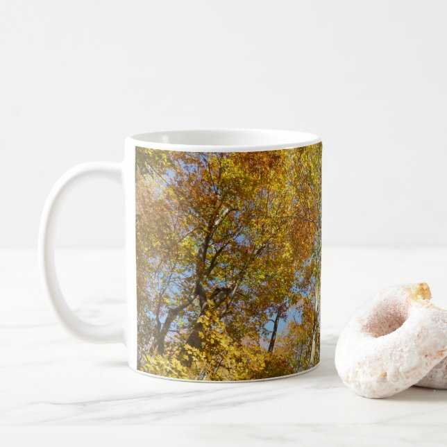 Looking Up to Fall Leaves III Colourful Foliage Coffee Mug (With Donut)