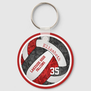 looks like a volleyball w red black team colours key ring