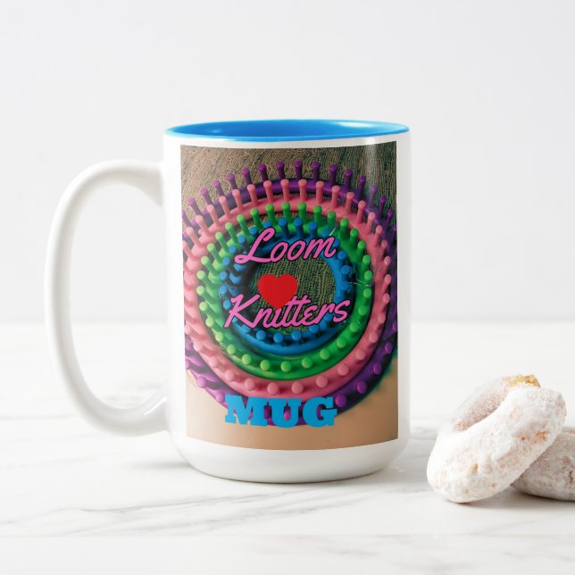 Loom Knitters  Two-Tone Coffee Mug (With Donut)