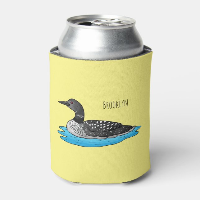Loon bird cartoon illustration  can cooler (Can Front)