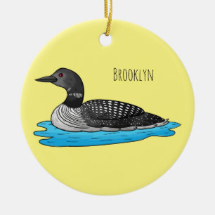 Loon bird cartoon illustration ceramic ornament