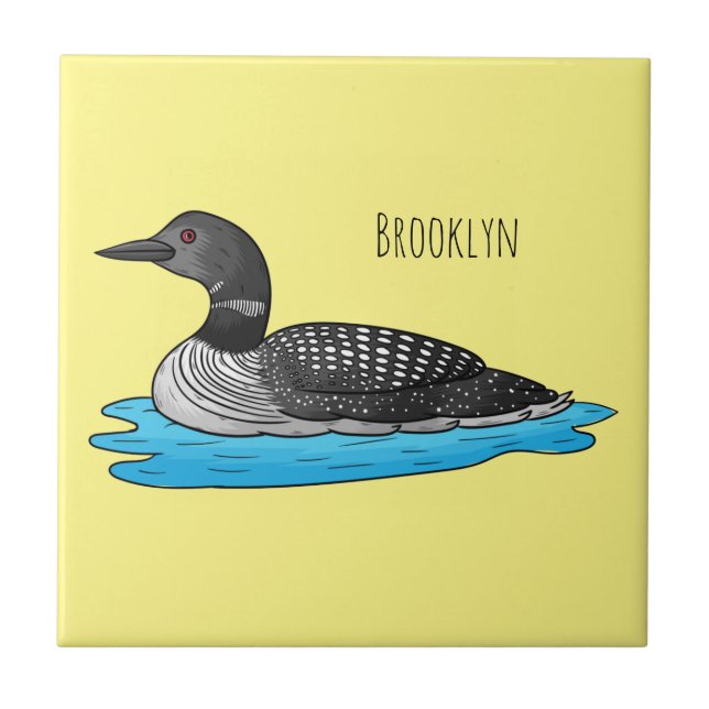 Loon bird cartoon illustration ceramic tile (Front)