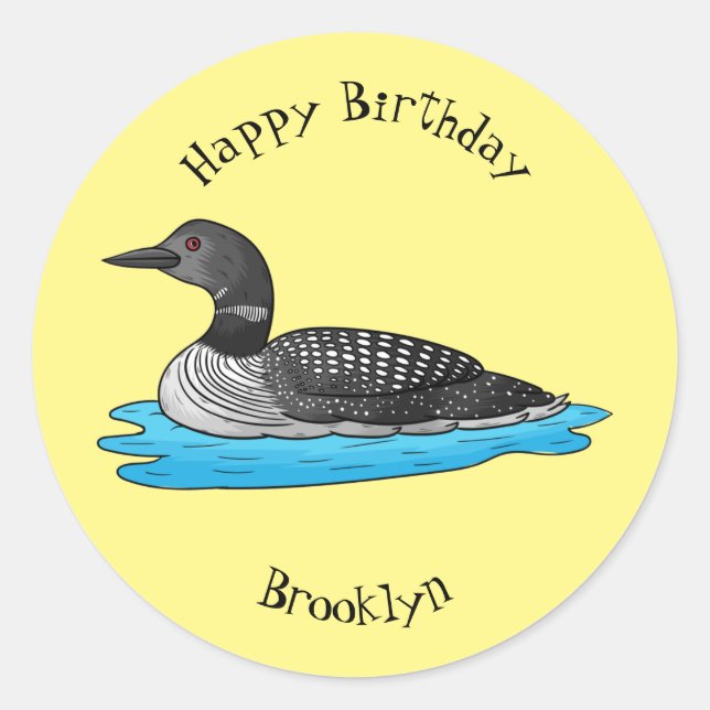 Loon bird cartoon illustration classic round sticker (Front)
