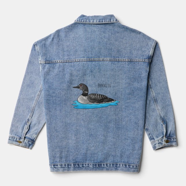 Loon bird cartoon illustration denim jacket (Back)