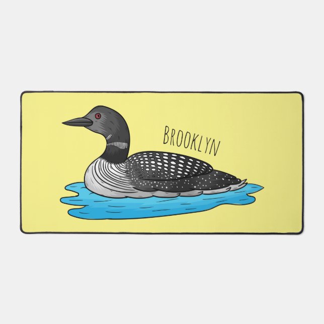 Loon bird cartoon illustration desk mat (Front)