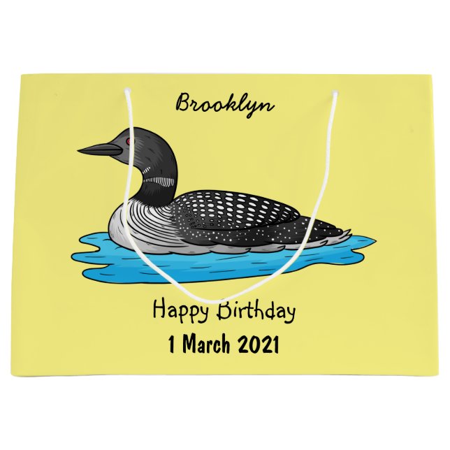 Loon bird cartoon illustration large gift bag (Front)