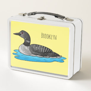 Loon bird cartoon illustration metal lunch box
