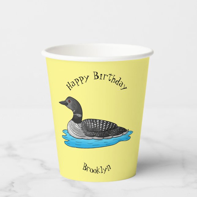Loon bird cartoon illustration paper cups (Front)