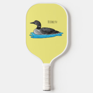 Loon bird cartoon illustration pickleball paddle
