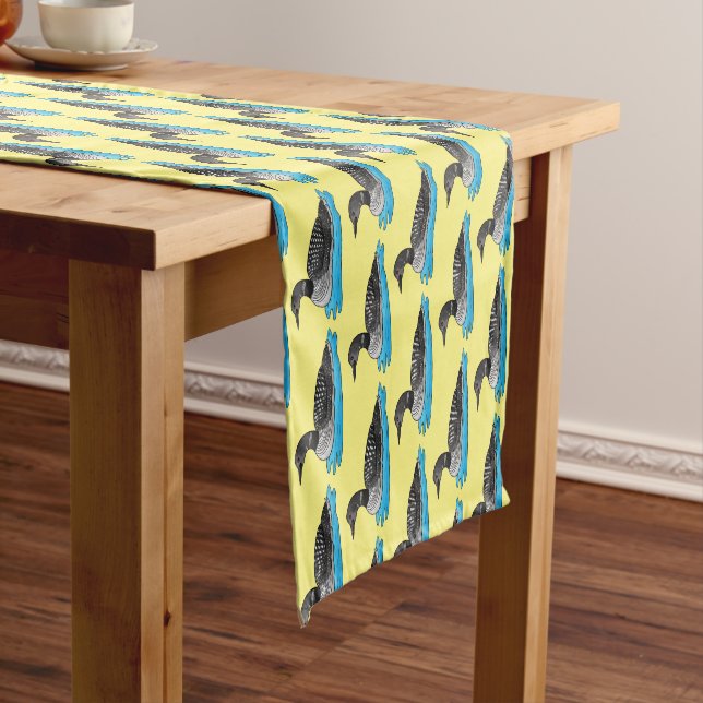 Loon bird cartoon illustration short table runner (In Situ)