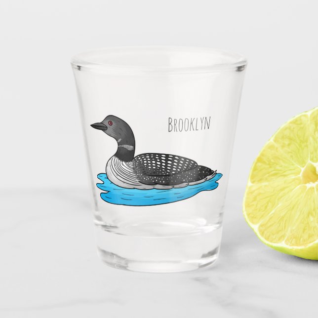 Loon bird cartoon illustration shot glass (Front)