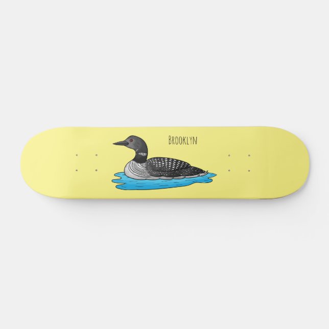 Loon bird cartoon illustration skateboard (Horz)