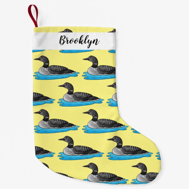 Loon bird cartoon illustration small christmas stocking (Front)