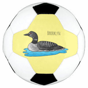 Loon bird cartoon illustration soccer ball