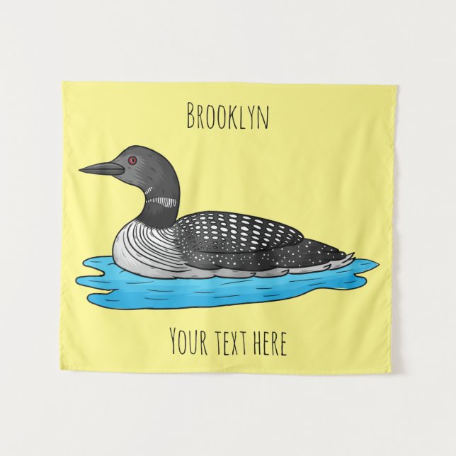 Loon bird cartoon illustration  tapestry (Front (Horizontal))