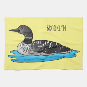 Loon bird cartoon illustration tea towel
