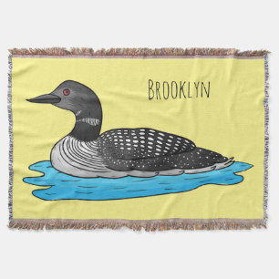 Loon bird cartoon illustration throw blanket
