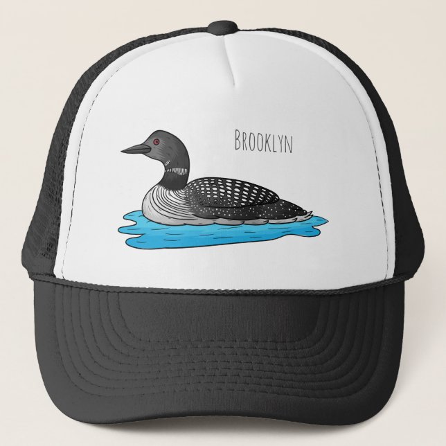Loon bird cartoon illustration  trucker hat (Front)