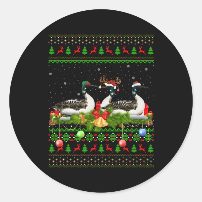 Loon Birds Lighting Santa Ugly Loon Classic Round Sticker (Front)