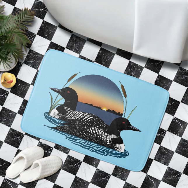 Loon Couple Sunset Blue Bath Mat (Creator Uploaded)