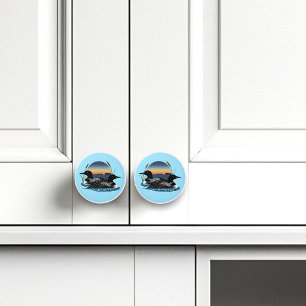 Loon Couple Sunset Blue Ceramic Knob