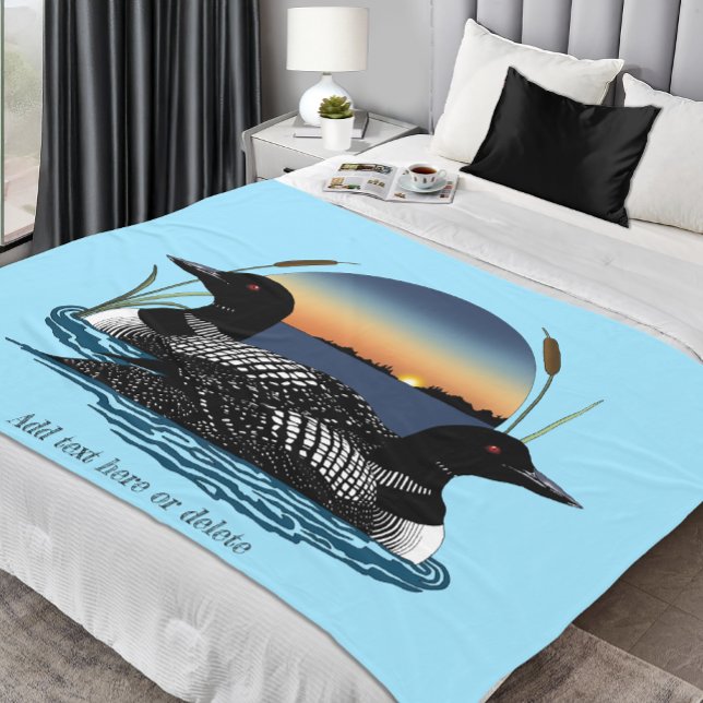 Loon Couple Sunset Blue Fleece Blanket (Creator Uploaded)