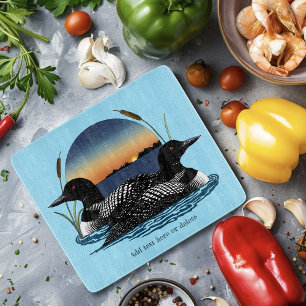 Loon Couple Sunset Blue Lake Wildlife Cutting Board
