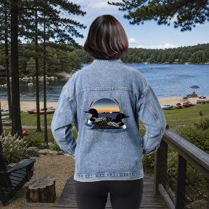 Loon Couple Sunset Blue Lake Wildlife Denim Jacket