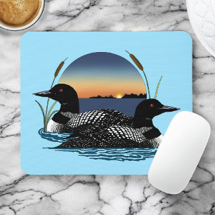 Loon Couple Sunset Blue Lake Wildlife Mouse Pad