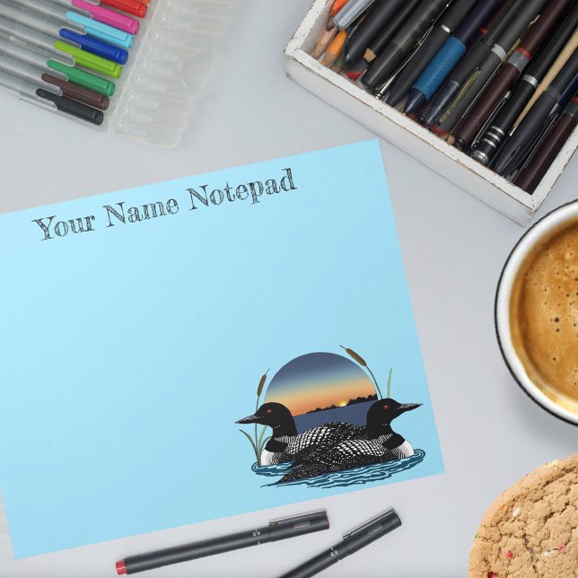 Loon Couple Sunset Blue Lake Wildlife Notepad (Creator Uploaded)