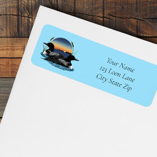 Loon Couple Sunset Blue Lake Wildlife Return Address Label