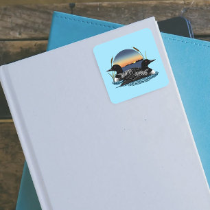 Loon Couple Sunset Blue Lake Wildlife Square Sticker