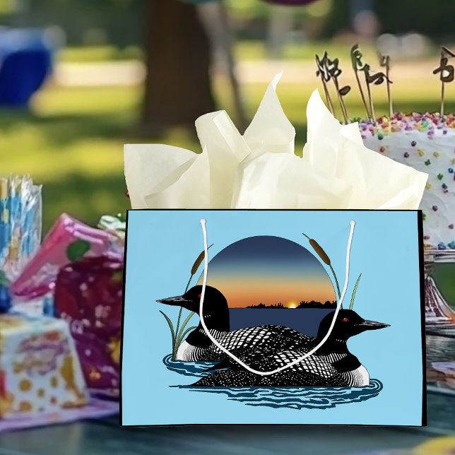 Loon Couple Sunset Blue Large Gift Bag (Creator Uploaded)