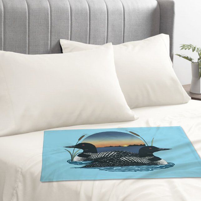 Loon Couple Sunset Blue Pillowcase (Creator Uploaded)