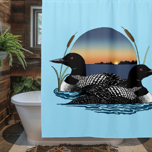 Loon Couple Sunset Blue Shower Curtain