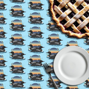 Loon Couple Sunset Blue Tablecloth