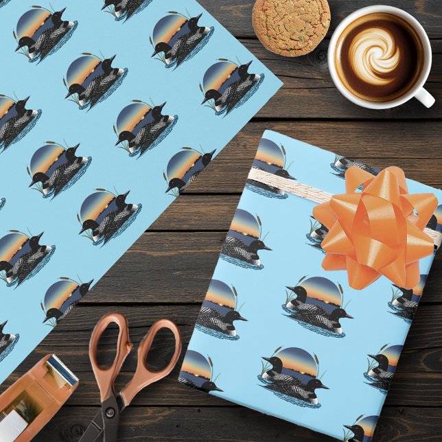 Loon Couple Sunset Blue Wrapping Paper (Creator Uploaded)