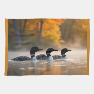 Loon Family in Autumn Tea Towel