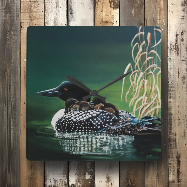 Loon Family Outing Square Wall Clock (Creator Uploaded)