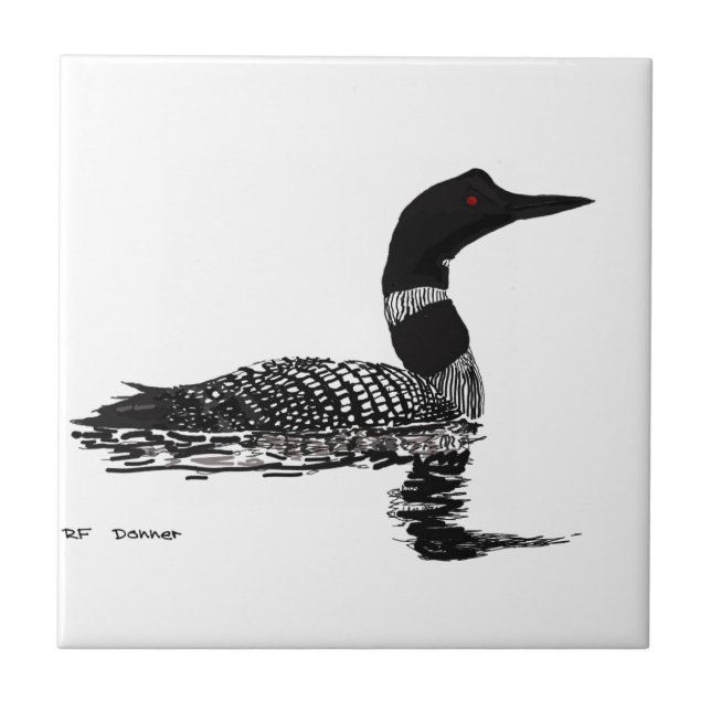 Loon hand drawn set piece ceramic tile (Front)