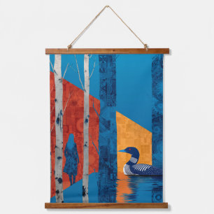 Loon in a birch forest, North Woods Hanging Tapestry