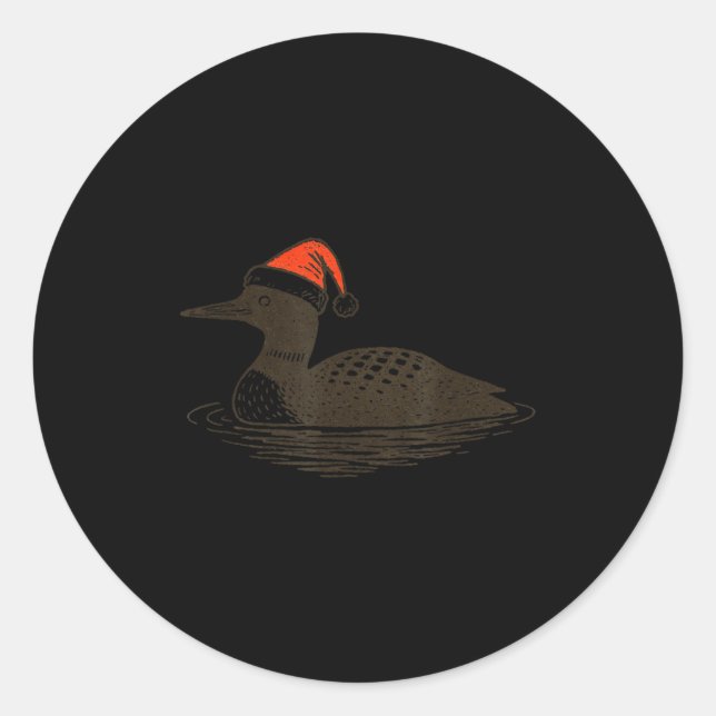 Loon Lover Santa Hat Christmas Bird Watching Xmas  Classic Round Sticker (Front)