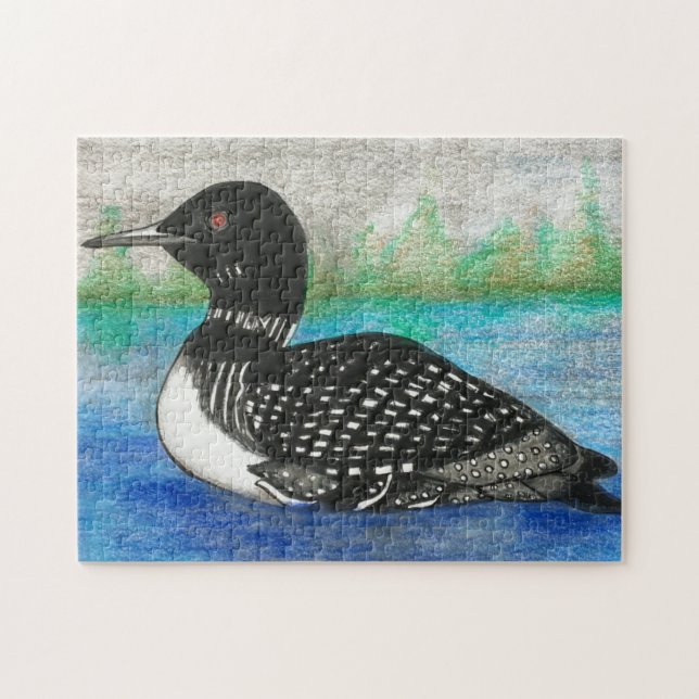 Loon Painting Wildlife Watercolor Art Jigsaw Puzzle (Horizontal)