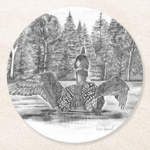 Loon Preparing for Takeoff Round Paper Coaster