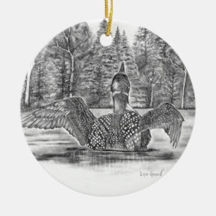 Loon Spreading Wings Ceramic Ornament